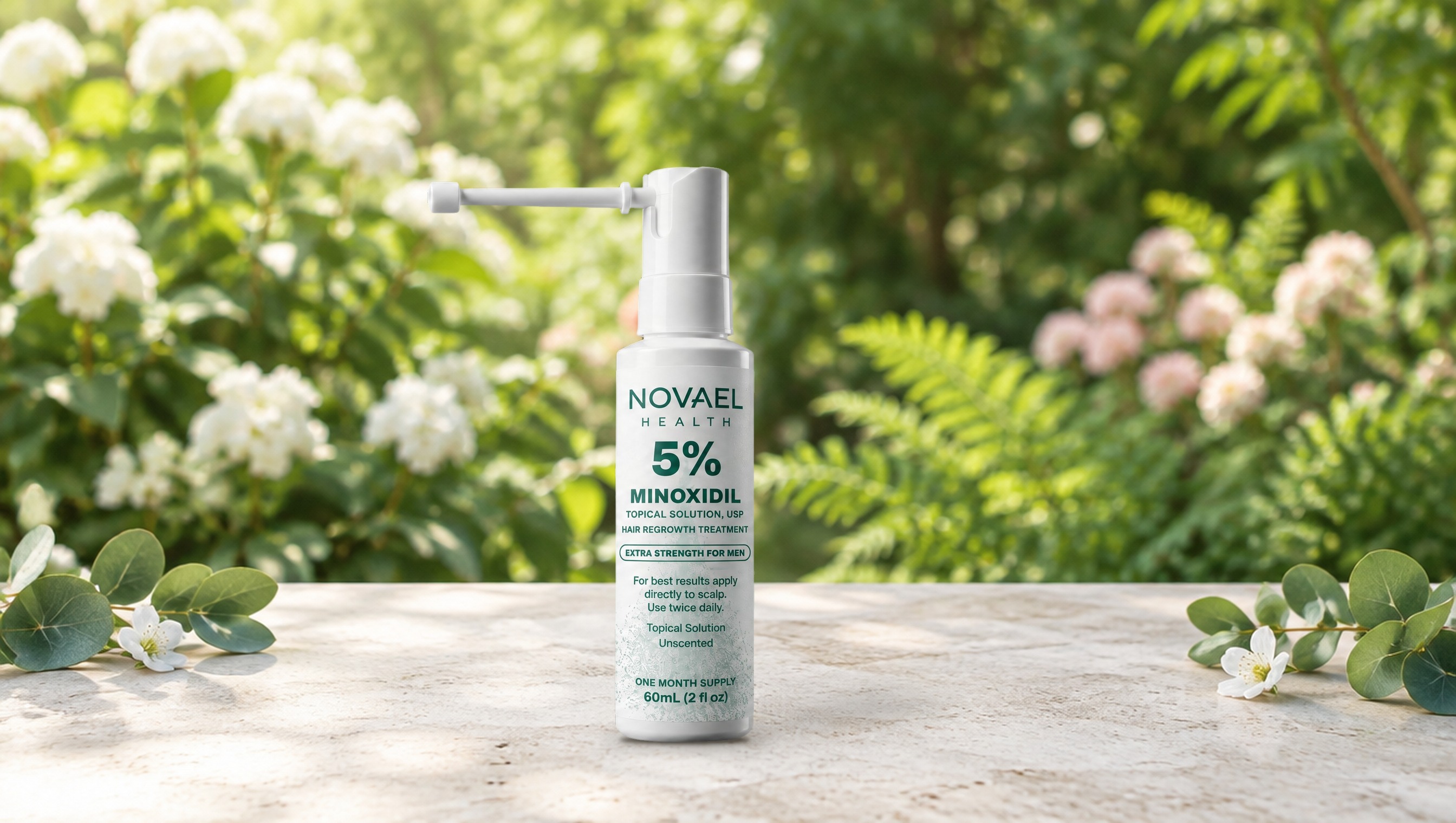 Novael Health Minoxidil 5% topical solution, 60 mL bottle with sprayer